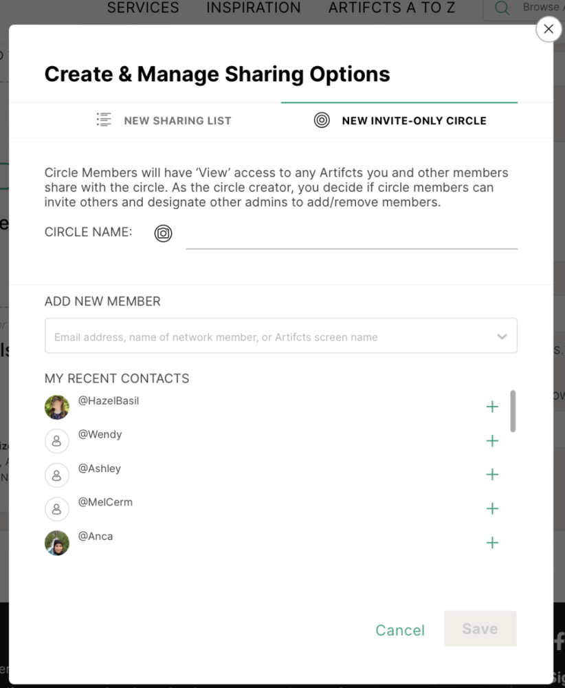 Pop up form to create a list or circle