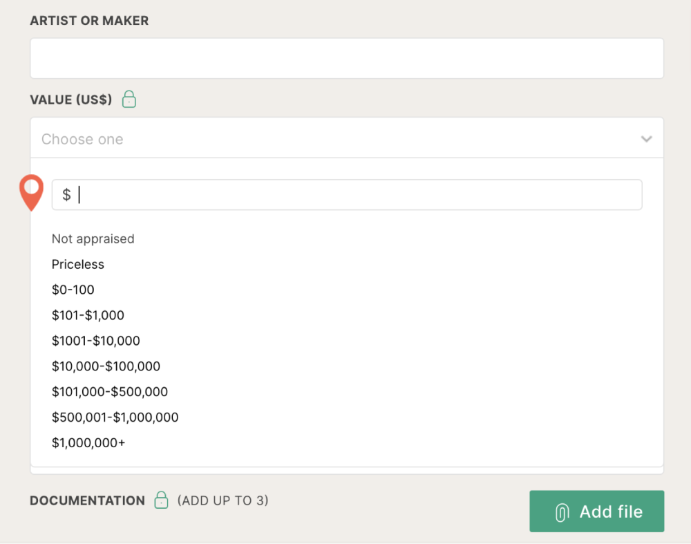 How Much is It Worth field on Artifcts form