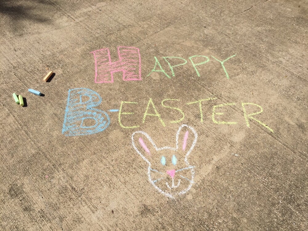 photo of chalk on pavement "Happy B-Easter"