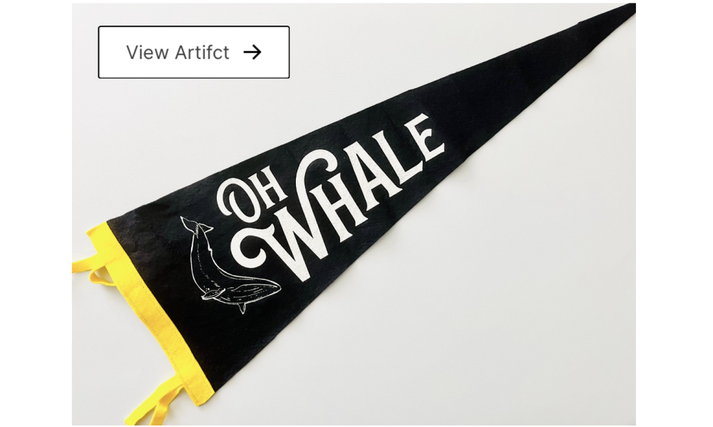 Pennant banner navy blue and yellow with phrase Oh Whale